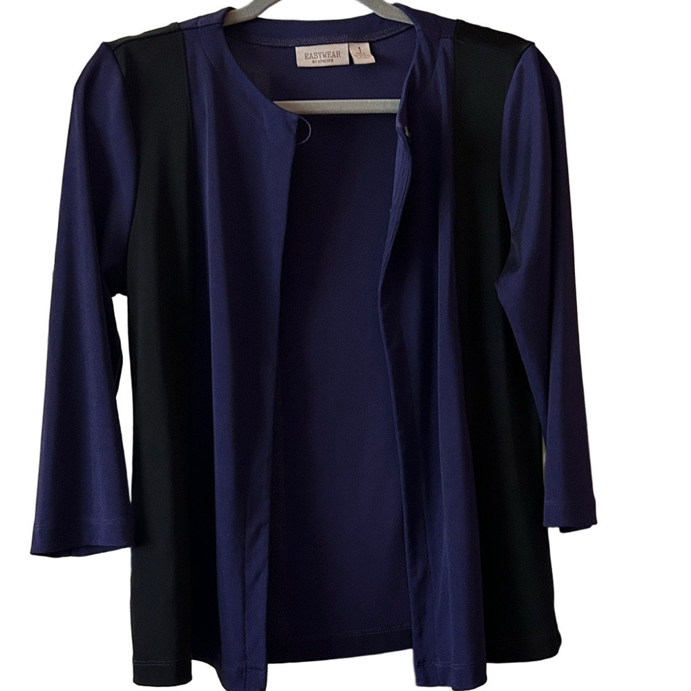 Chicos easy wear Purple and Black jeweled neck Cardigan size 1